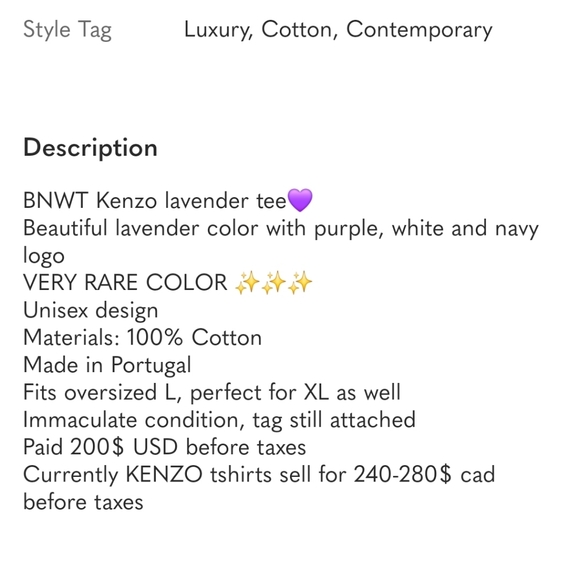 NWT Kenzo Boxy Oversized Lilac T-shirt Size S - Picture 8 of 8